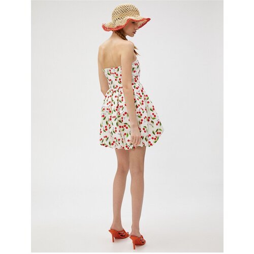 Koton Strapless Mini Dress Balloon Skirt Cherry Print Lined Cotton Slike