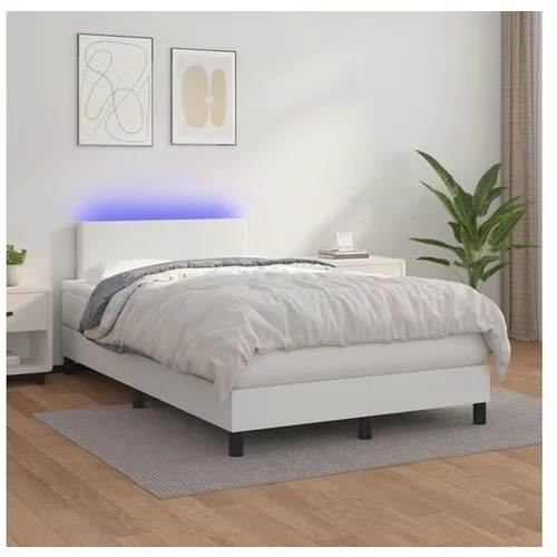  Box spring postelja z vzmetnico LED bela 120x200cm umetno usnje