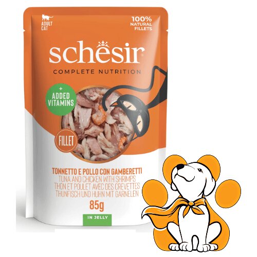 Schesir Cat Pouch Tuna & Chicken & Shrimps in Jelly 85g, Vlažna Hrana Za Mačke Cene