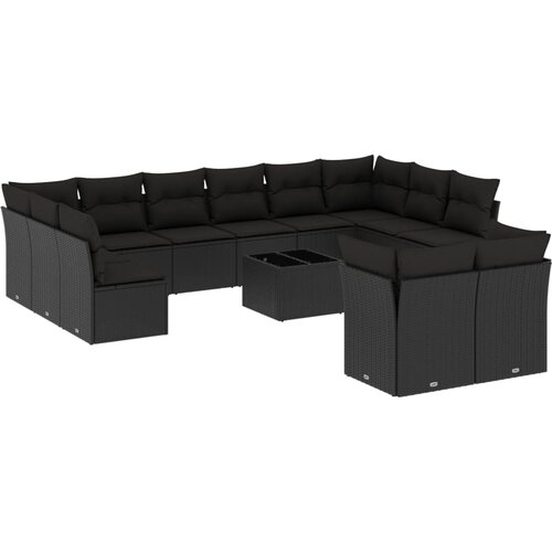  13-dijelni set vrtnih sofa s jastucima poliratan crni Slike