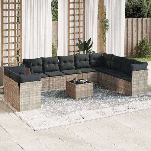 vidaXL 11-dijelni set vrtnih sofa poliratan s jastucima svijetlosivi Cijene