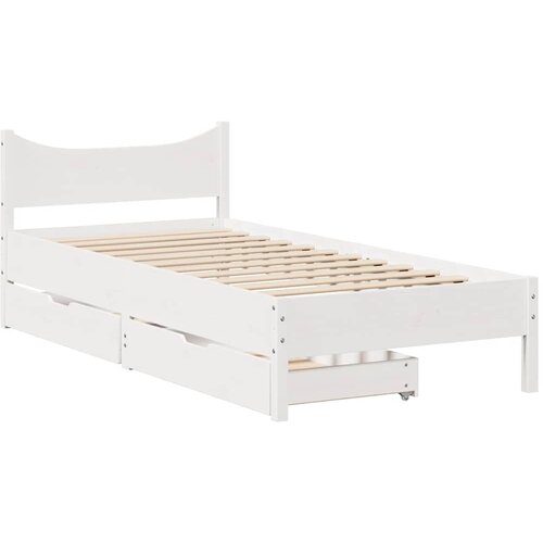 Maison Chic Posteljni okvir - Enojna postelja - Postelja za odrasle s predali bel 75x190 cm trdna borovina, (21697036) Cene