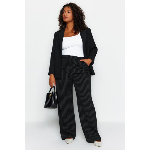 Trendyol Curve Black Striped Woven Trousers Cene