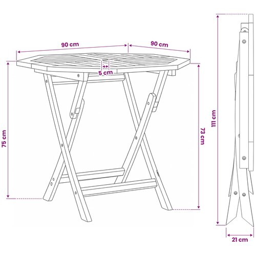  Preklopni vrtni stol Prirodna 90 x 90 x 75 cm Čvrsto teak drvo Slike