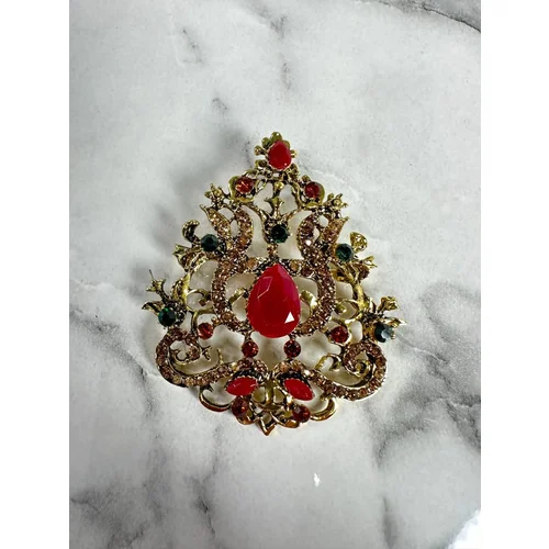 Kesi Brooch XZ459-191 gold + red