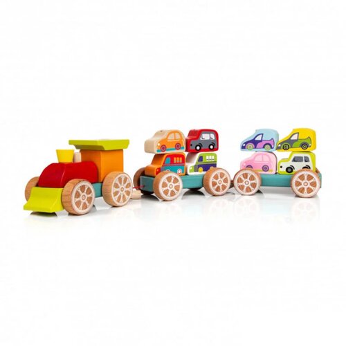 Cubika drvena igračka vozić sa autićima, 14 elemenata Cene