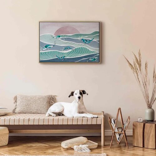  Slika - Fish on the waves 90x60 U prirodnom drvenom okviru Slike