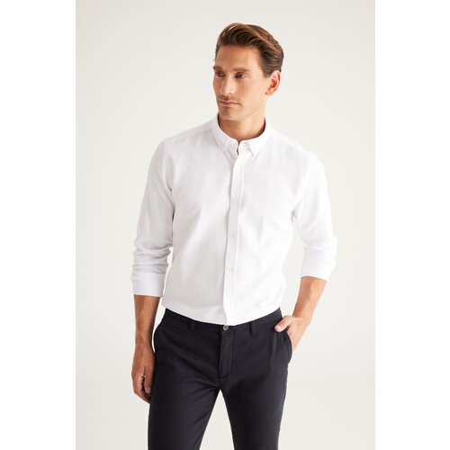 AC&Co / Altınyıldız Classics Men's White Buttoned Collar Easy to Iron Cotton Slim Fit Slim Fit Oxford Shirt Slike