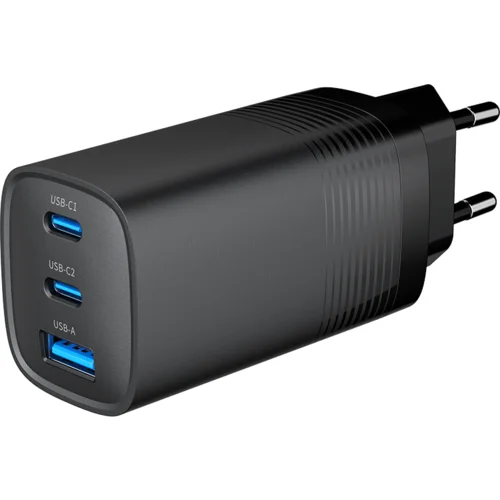  punjač 2xType-C + 1x-A fast charger, 65W PD, back GEMBIRD, TA-UC-PDQC65-01-BK