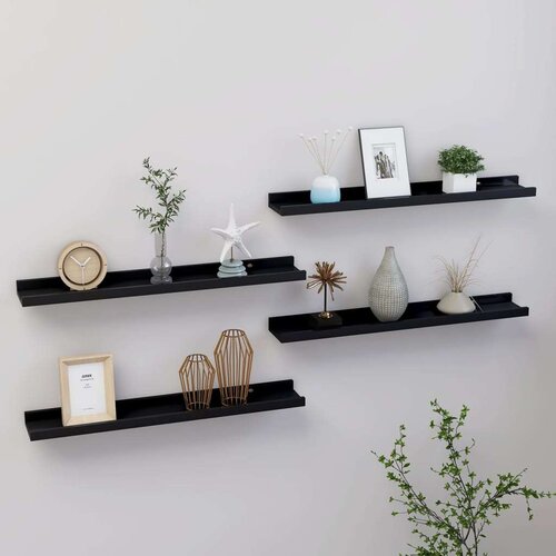  Zidne police 4 kom crne 60 x 9 x 3 cm Slike