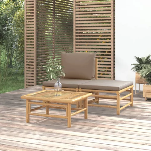 vidaXL Vrtna sedežna garnitura 3-delna s taupe blazinami bambus