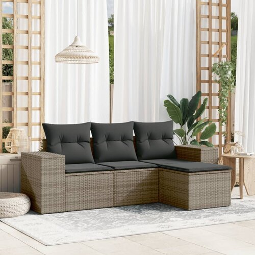  4-dijelni set vrtnih sofa od poliratana s jastucima sivi Slike