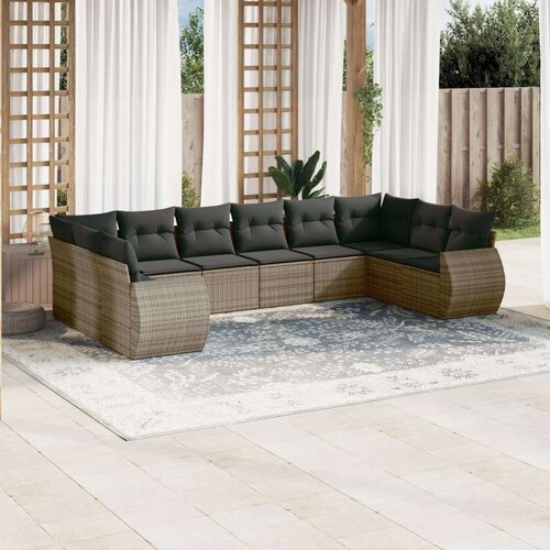 vidaXL 10-dijelni set vrtnih sofa od poliratana s jastucima sivi Cijene