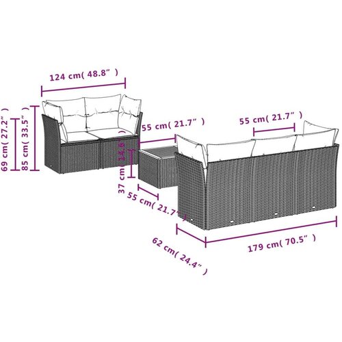 VidaXL Vrtna garnitura - 6-dijelni set vrtnih sofa od poliratana s jastucima crni - Crna 1 Slike