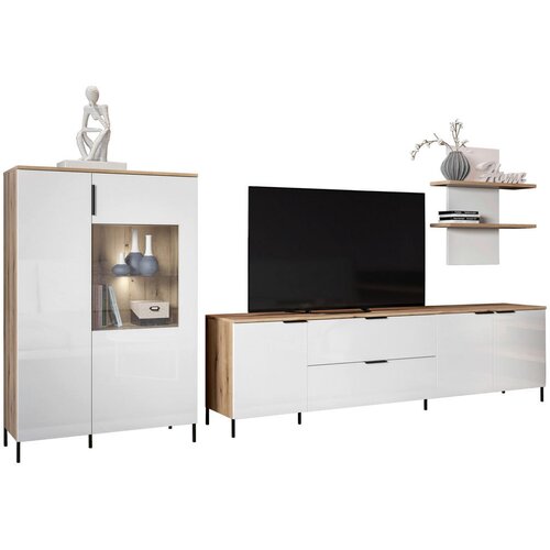 Lesnina XXXL TV-Lowboard Austin 225 cm bela, barve hrasta Slike