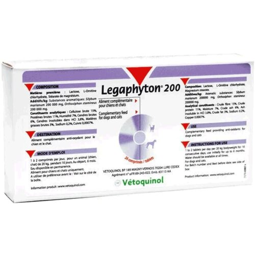 Vetoquinol Legaphyton 200 mg, za zaštitu jetre pasa, 24 tablete Slike