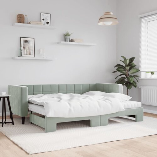 vidaXL Izvlečna dnevna postelja z vzmetnico sv. siva 80x200 cm žamet Cene