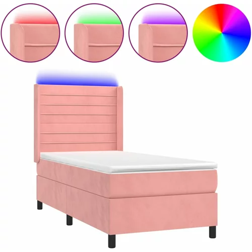 vidaXL Box spring postelja z vzmetnico LED roza 80x200 cm žamet, (20901907)