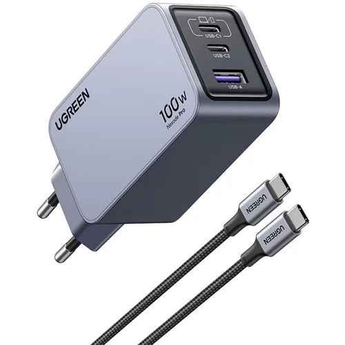 Ugreen Nexode Pro 100W 3-Port GaN USB punjač sa kablom 1.5M 100W USB-C