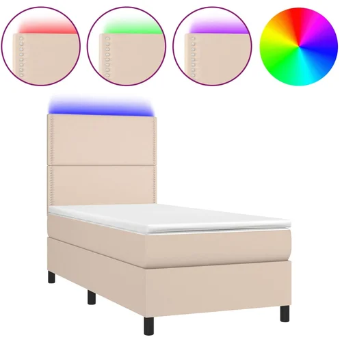 vidaXL Krevet box spring madrac LED cappuccino 90x190cm umjetna koža