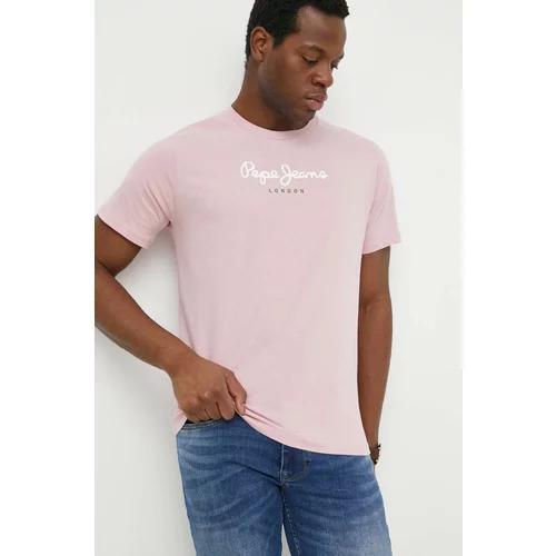 PepeJeans Bombažna kratka majica Eggo moška, roza barva