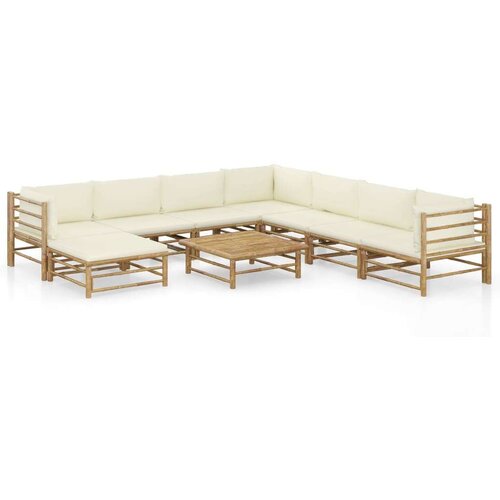  9-dijelna vrtna garnitura od bambusa s krem bijelim jastucima Cijene