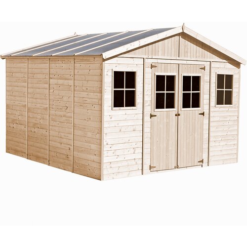 Timbela Lesena vrtna hi&amp;scaron;a - H246 x 418 x 420 cm/ 16 m&amp;sup2; - Panelna konstrukcija, Vrtna lopa s podi - M330+M330G, (21922360) Slike