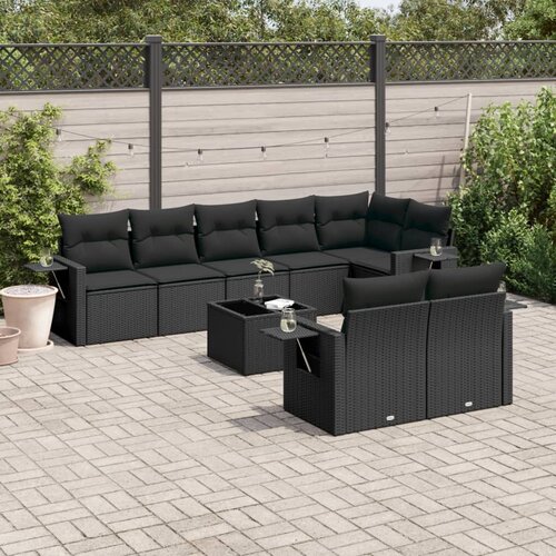 VidaXL 9-dijelni set vrtnih sofa s jastucima crni od poliratana Slike