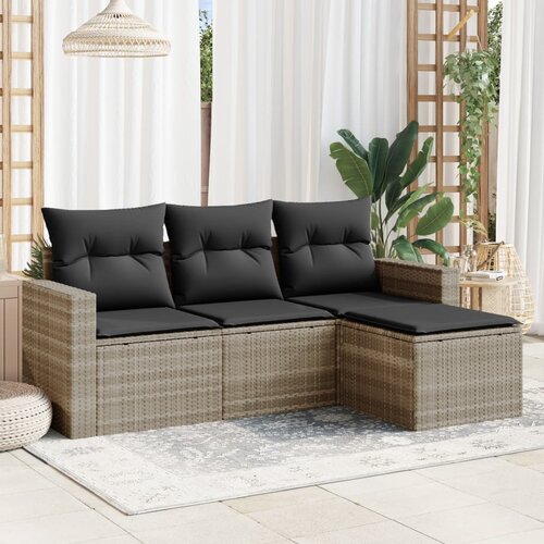 VidaXL 4-dijelni set vrtnih sofa s jastucima svijetlosivi poliratan Slike