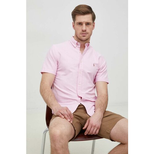 Polo Ralph Lauren Pamučna ko&amp;scaron;ulja za mu&amp;scaron;karce, boja: ružičasta, slim, o button-down ovratnikom Slike