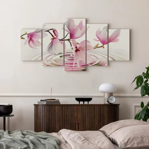  Slika - Magnolias over Water (5 Parts) Wide Pink 225x112.5 Slike