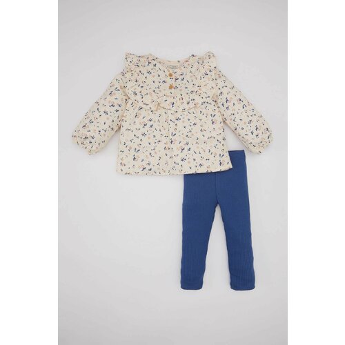 Defacto Baby Girl Floral Twill Shirt and Leggings 2 Piece Set Slike