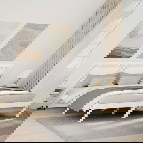 VidaXL Dalj&amp;scaron;i posteljni okvir brez vzmetnice bel 140x210 cm trden les Slike