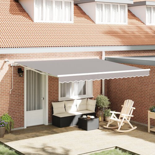 vidaXL Avtomatska retraktibilna tenda z LED svetlobo Svetlo siva 400x350 cm, Tenda za zamenjavo tkanine za okvir 4x3.5 m Svetlo siva Cene