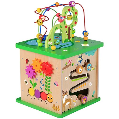Tooky Toy drvena edukativna kocka s aktivnostima, razvrstavačem i labirintom Slike