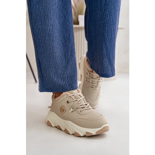 PM1 Warm Women&amp;#039;s Sports Shoes Lace-up On Platform Beige Bialoa Slike