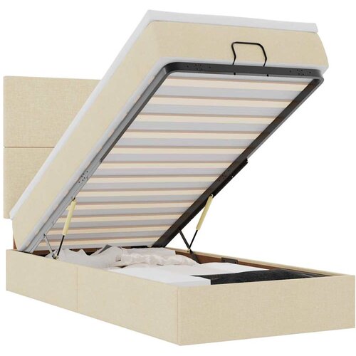  Otomanski okvir kreveta s madraca krem 100x200cm od tkanine Slike