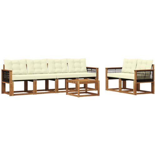 vidaXL Zunanja garnitura za sedenje z blazino 7 pcs Naravna in smetana, (5000272205) Cene
