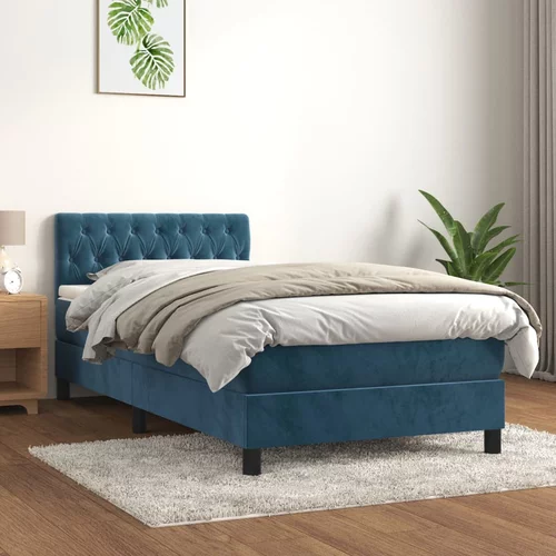 vidaXL Box spring postelja z vzmetnico temno modra 100x200 cm žamet