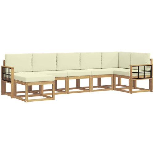  Set vanjskih sofa 7 kom. Bijela i krem Poliester Smeđa 306 x 128,5 x 73 cm Slike