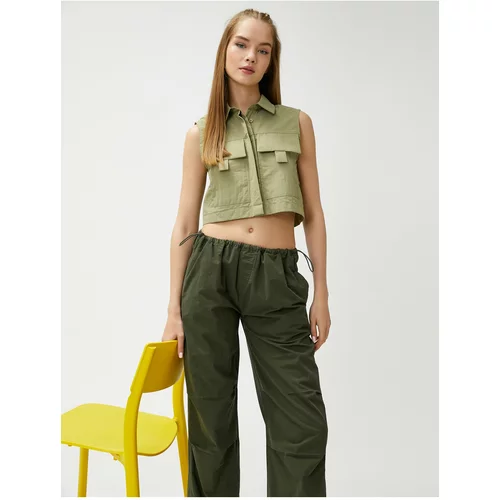 Koton Crop Shirt Sleeveless with Large Pocket Detailed and Buttoned