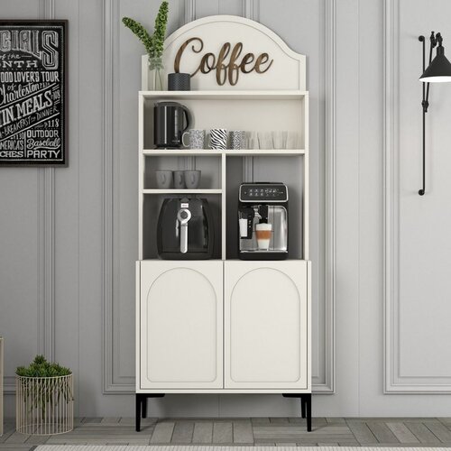 Hanah home komoda lyon 80 - cream, black creamblack coffee bar cabinet Slike