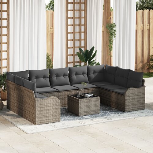 VidaXL 9-delna vrtna sofa set z blazinami črna poli ratan, 2-sedežna vrtna sofa z blazinami in shrambo siva poli ratan Slike
