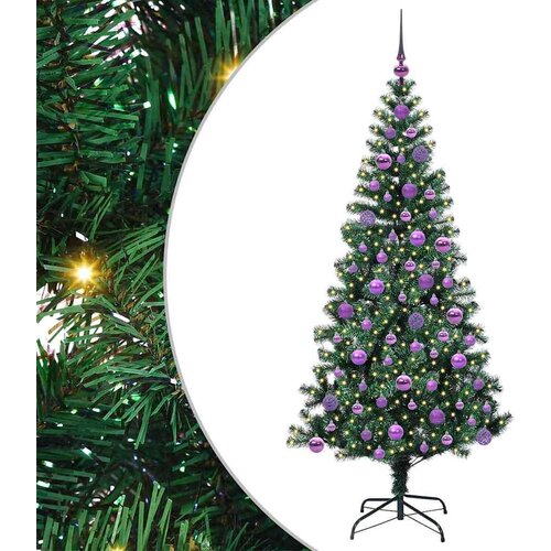 VidaXL Umjetno predsvijetljeno božićno drvce Zelena 180 cm PVC i metal Slike