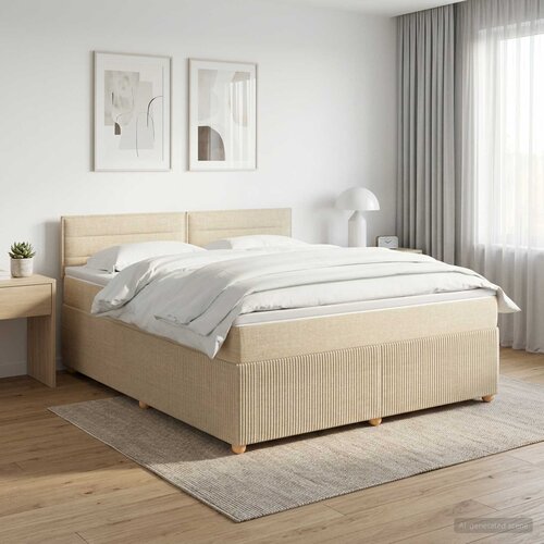  Boxspring krevet s madracem Krem 160 x 200 cm Tkanina Slike