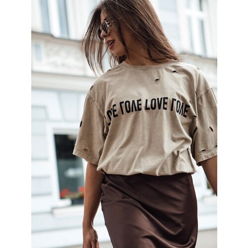 DStreet T-shirt damski z nadrukiem BONGANIR beżowy Slike