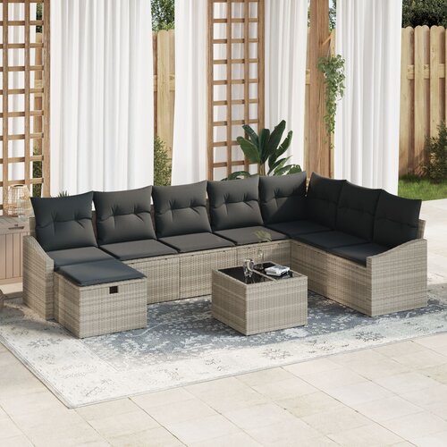 vidaXL 9-dijelni vrtni sofa set s jastucima svijetlosivi poli ratan Cene