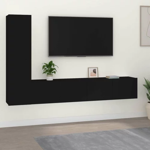  Komplet TV omaric 4-delni črn inženirski les, (20734159)