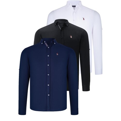 Dewberry TRIPLE SET G674 MENS SHIRT-BLACK-WHITE-NAVY BLUE Slike