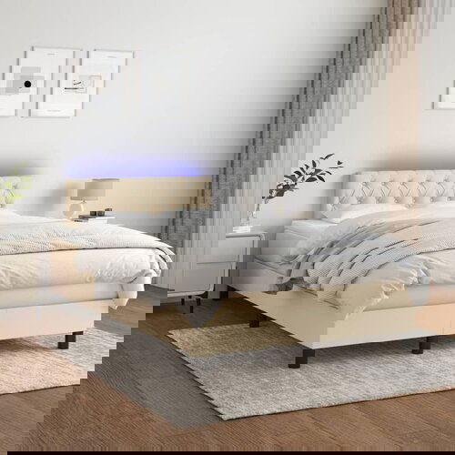 The Living Store Box spring postelja z vzmetnico LED krem 120x200 cm blago - Box Spring Postelja, (21520620) Slike